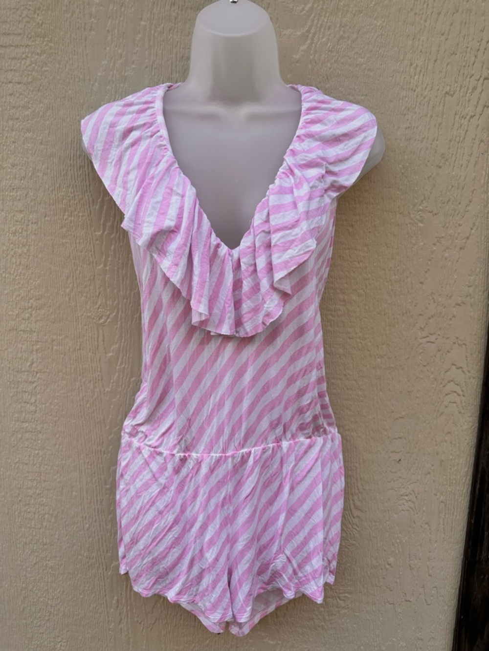 Victoria’s Secret Pink & White Striped Romper Ruffle Tie Back Small